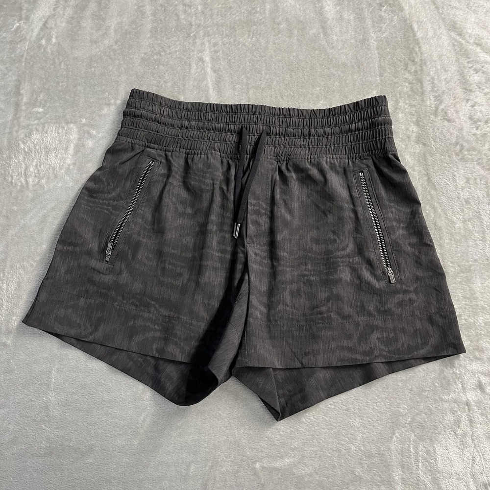Athleta Camden Printed Shorts Womens 4 Gray Lined Zip Pocket Athletic‎ Running